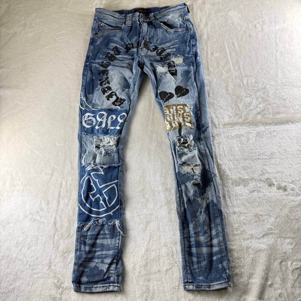 Gala "Do or Die" Denim Distressed Skinny Jeans Men's Size 28 Blue Acid Wash